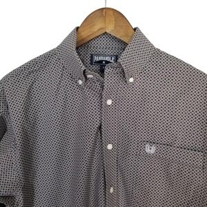 Panhandle Slim Mens Gray Geometric Print Cotton Western Button Down Shirt S